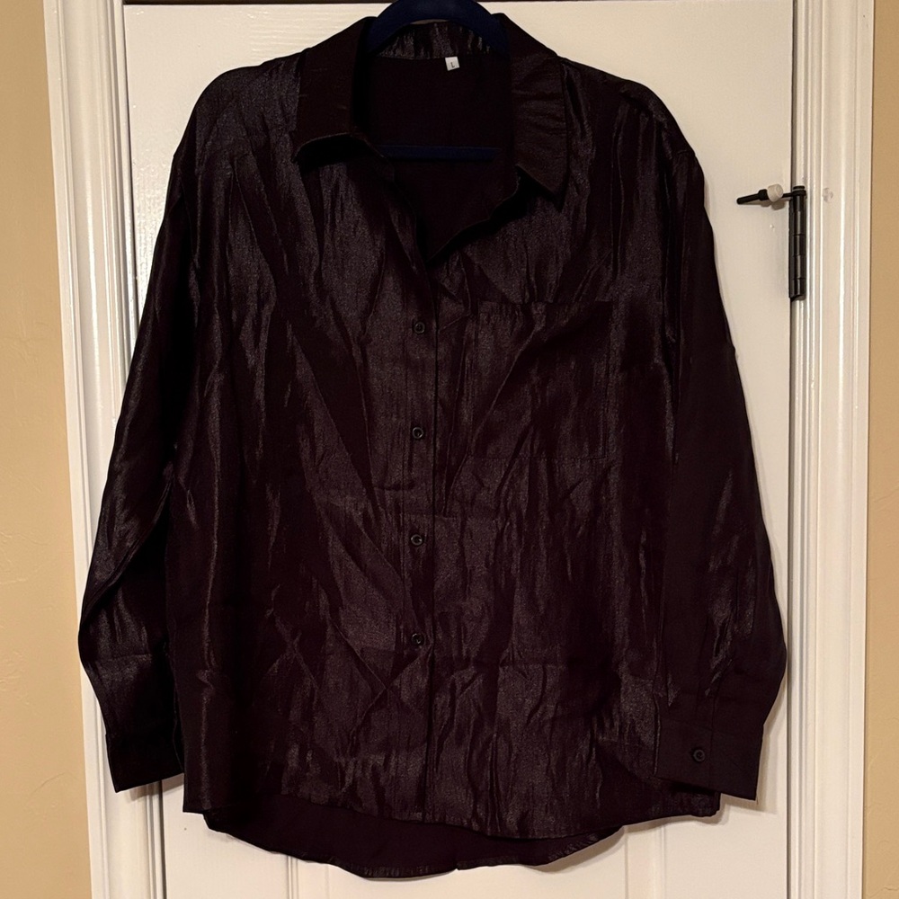 Shiny Black Button-Up Shirt